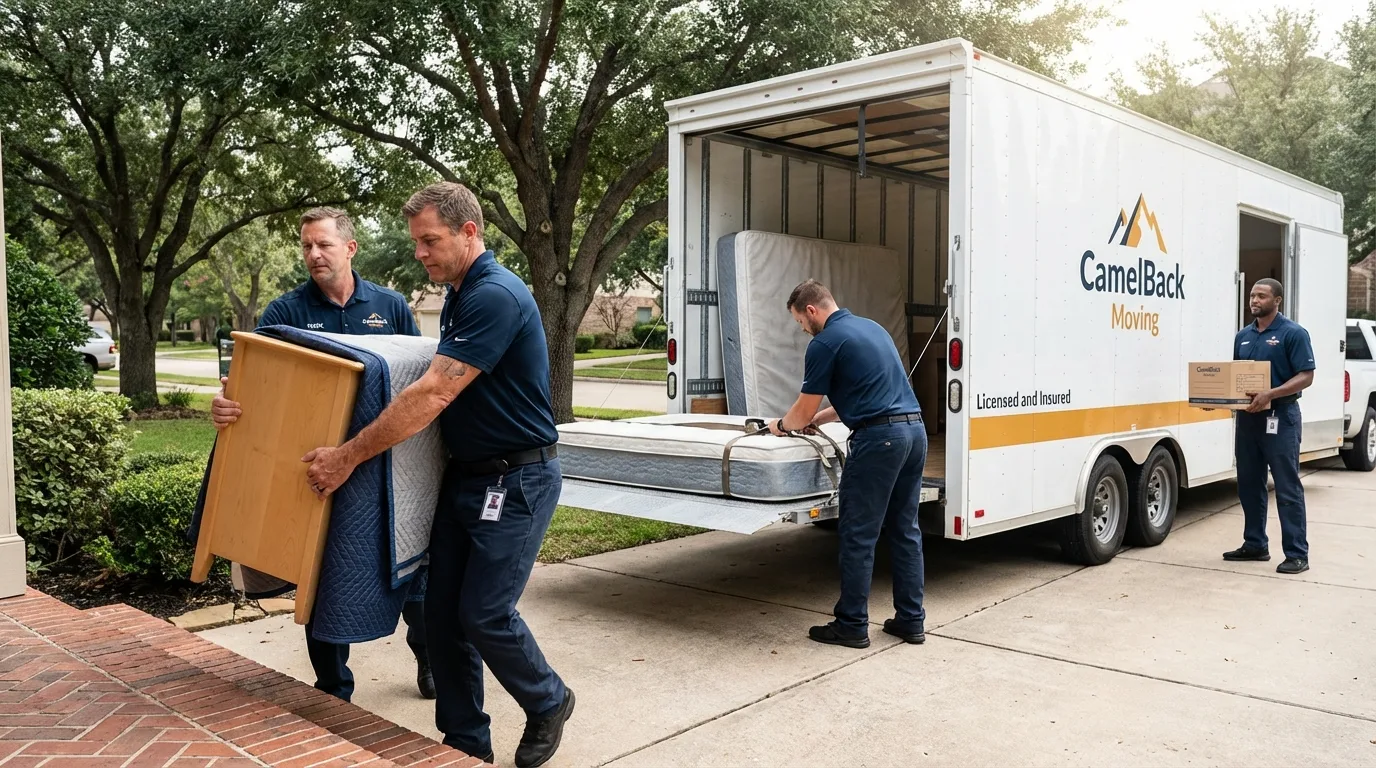 Crew loading residential truck for cross-state move from Midpines, CA